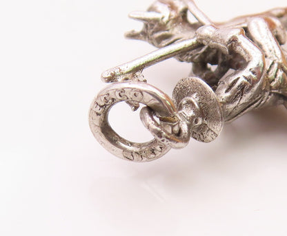 925 Sterling Silver  Vintage Shiny Petite Man Riding Horse Pendant  PT16383