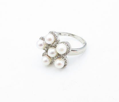 925 Sterling Silver  Freshwater Pearls Style Floral Cocktail Ring Sz 8  RG4114