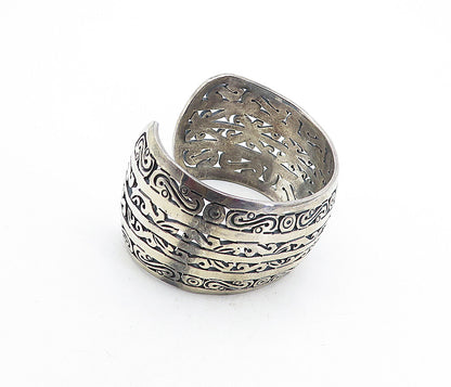 MMA MEXICO 925 Silver  Vintage Dark Tone Wide Swirl Cuff Bracelet  BT1958