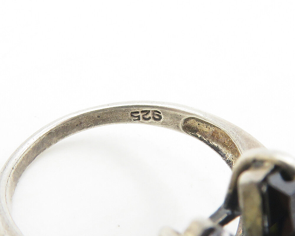 925 Silver  Vintage Cubic Zirconia & Hematite Cocktail Ring Sz 6  RG18027