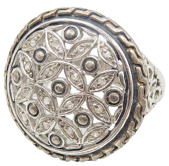 925 Sterling Silver  Shiny Topaz Floral Pattern Cocktail Ring Sz 9  RG10834