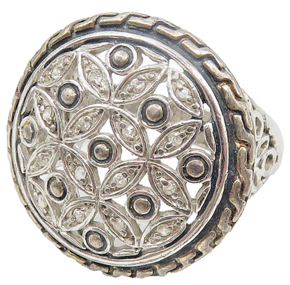925 Sterling Silver  Shiny Topaz Floral Pattern Cocktail Ring Sz 9  RG10834