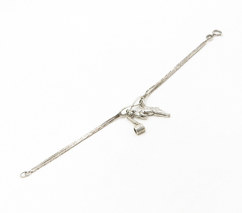 KINNEY 925 Sterling Silver  Vintage Bull Charmed Double Chain Bracelet  BT6596