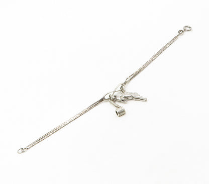 KINNEY 925 Sterling Silver  Vintage Bull Charmed Double Chain Bracelet  BT6596