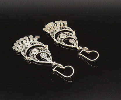 925 Silver  Vintage Twisted Rope Pear Shaped Disc Boho Style Earrings  EG12058