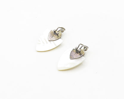 925 Silver & 9K GOLD  Vintage Mother Of Pearl Non Pierce Drop Earrings  EG9173