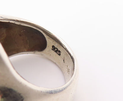 925 Sterling Silver Vintage Ring Carved Large Gothic Skull Band  Sz 8.5  RG35898