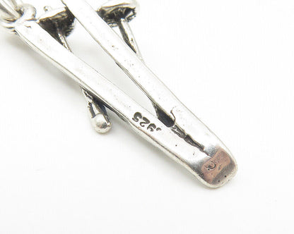925 Sterling Silver  Vintage Shiny Petite Ski Set Motif Sports Pendant  PT8545