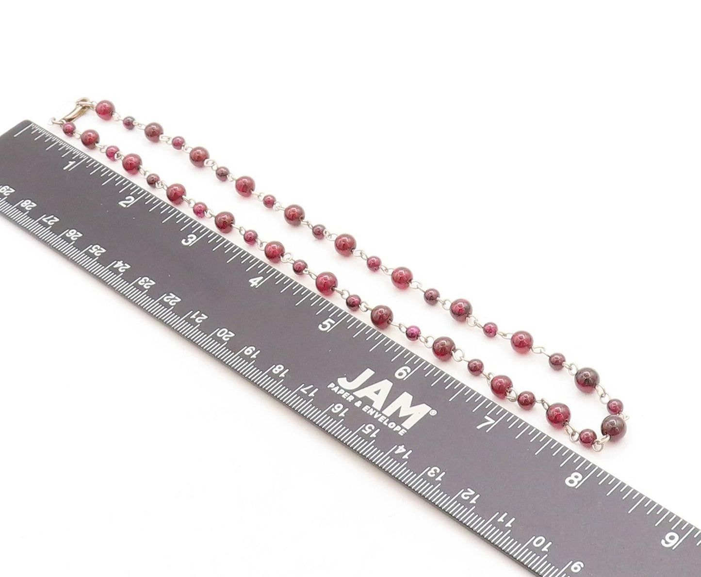 925 Sterling Silver Vintage Red Topaz Ball Beaded Chain Necklace NE1127