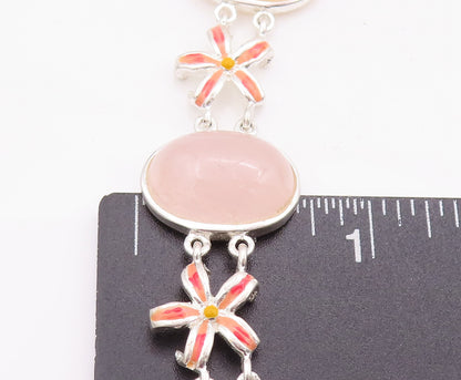 925 Sterling Silver Vintage Bracelet DAVID SIGAL Floral Link Pink Quartz BT10179