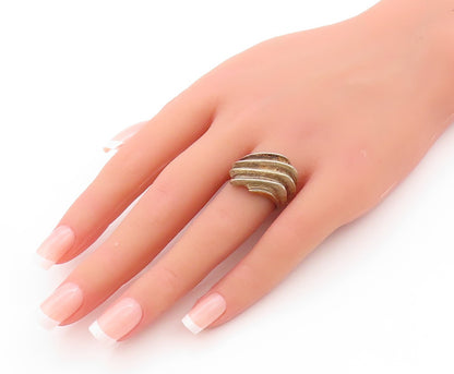 925 Sterling Silver Vintage Ring Gold Plated Designer Carved Wave Sz 7.5 RG32871
