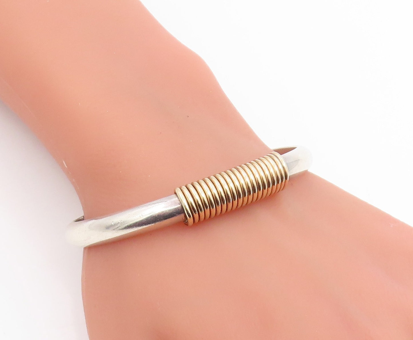 12K Gold & 925 Sterling Silver Vintage Bracelet Classic Wire Wrap Cuff  BT11940