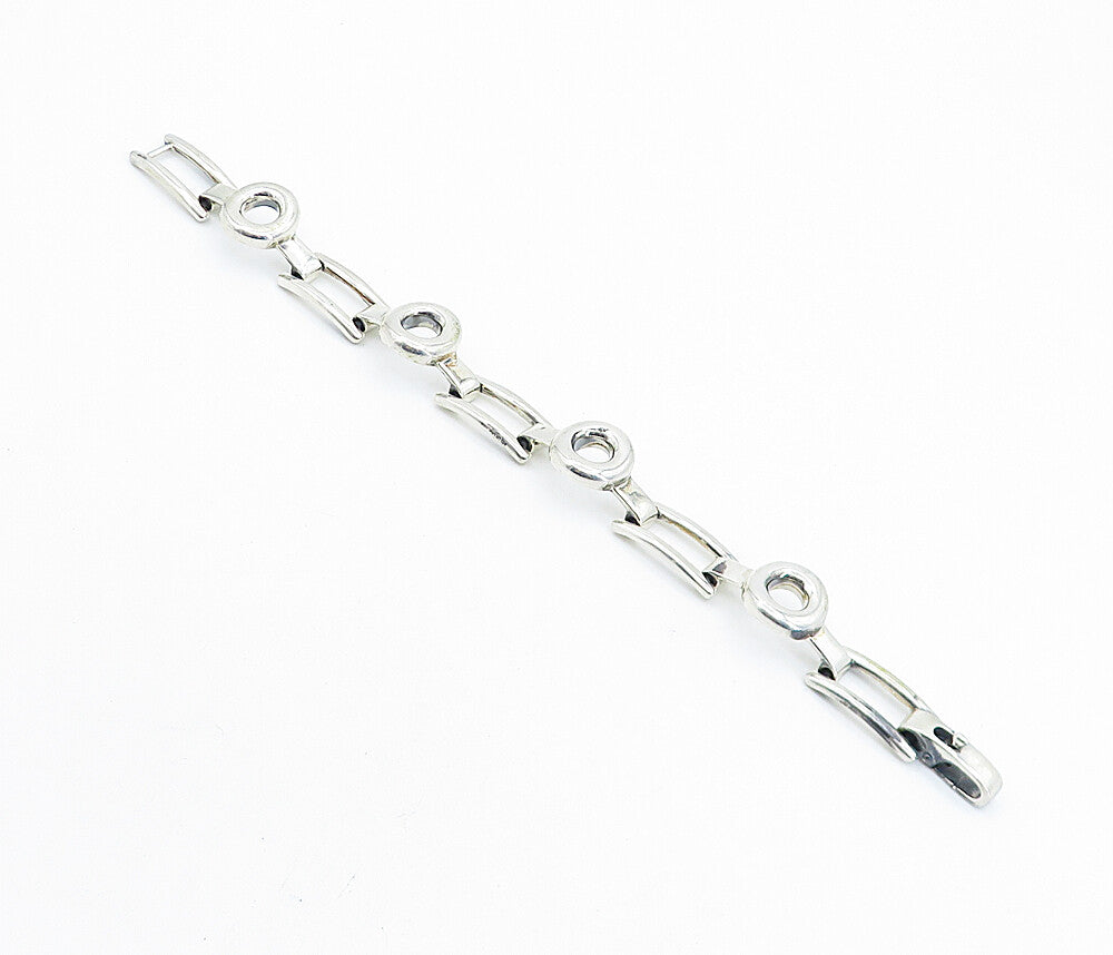 925 Sterling Silver  Vintage Circle Bar Hinge Link Chain Bracelet  BT3202