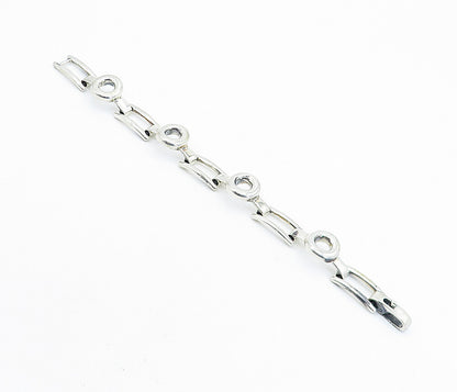 925 Sterling Silver  Vintage Circle Bar Hinge Link Chain Bracelet  BT3202