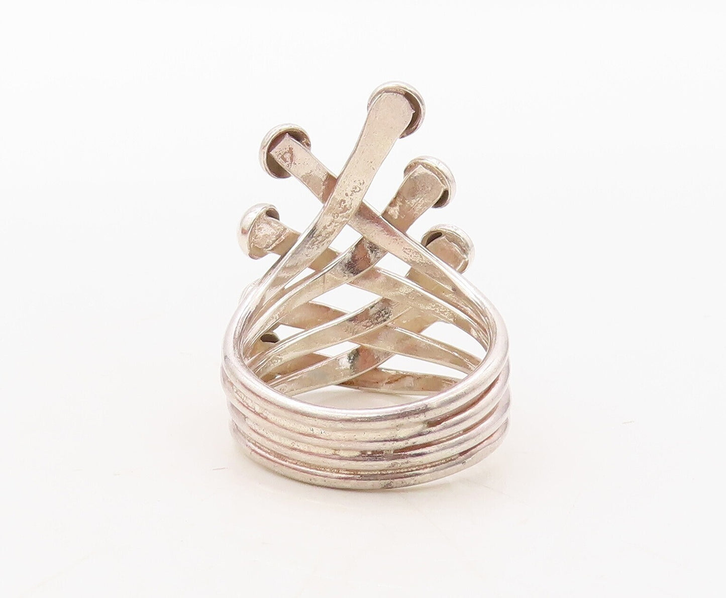 925 Sterling Silver Vintage Ring Solid Cutout Cross Beaded  Sz 7  RG31094