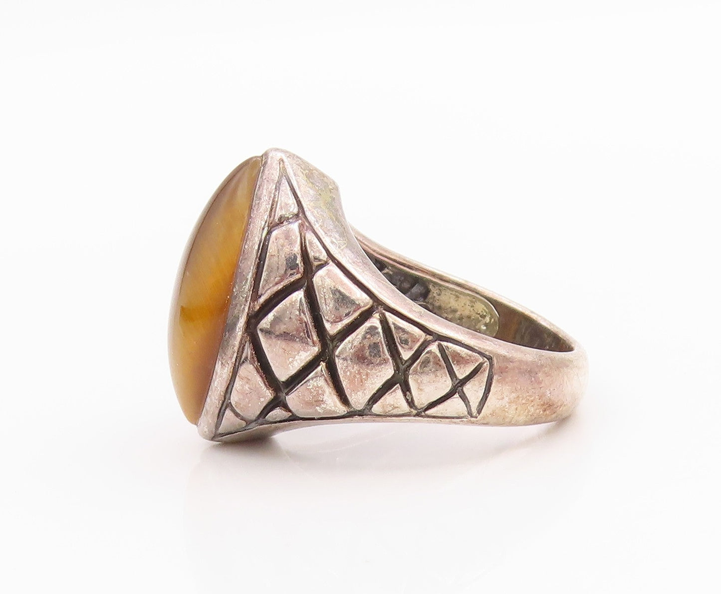 925 Sterling Silver Vintage Ring Marquise Shape Tiger's Eye  Sz 6  RG33132