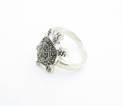 925 Sterling Silver  Marcasite Decorated Turtle Statement Ring Sz 9.5  RG7872