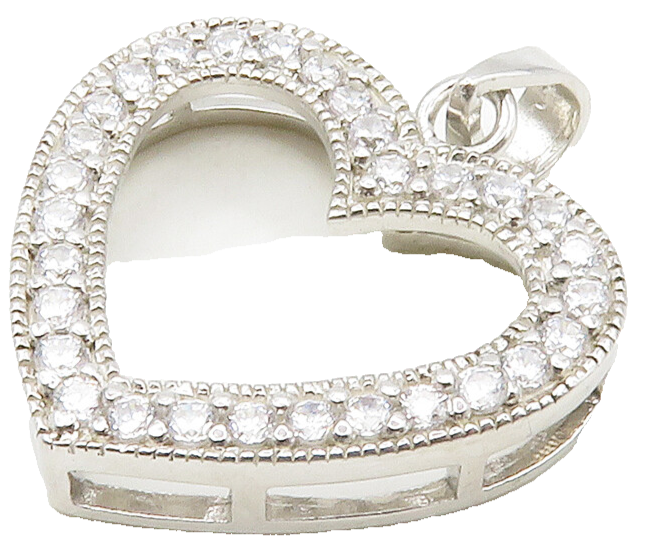 925 Sterling Silver  Sparkling Cubic Zirconia Open Love Heart Pendant  PT13266