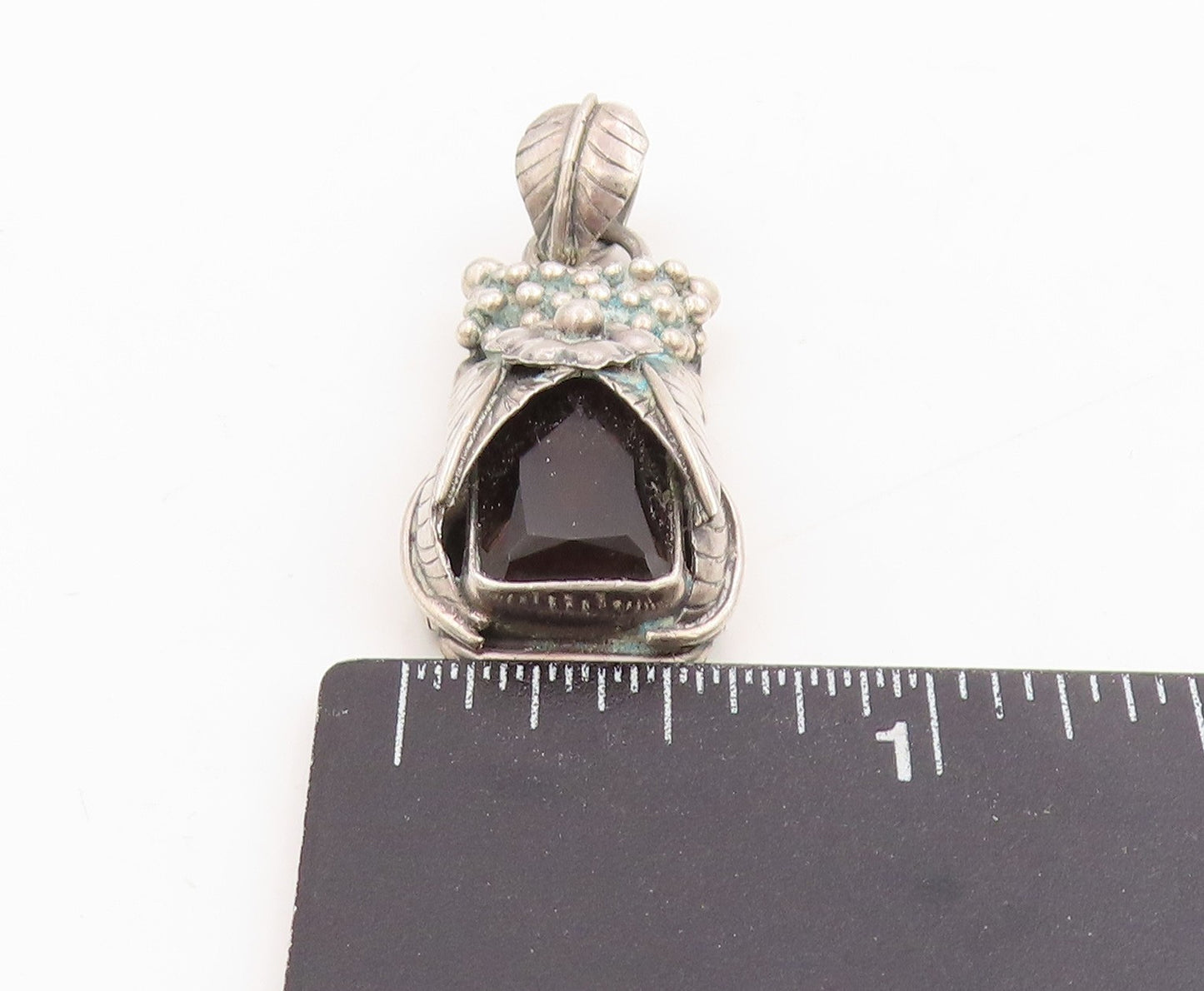 925 Sterling Silver Vintage Pendant Smoky Quartz Floral Leaf & Berries  PT25440