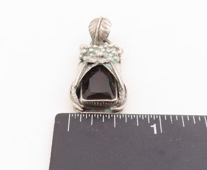 925 Sterling Silver Vintage Pendant Smoky Quartz Floral Leaf & Berries  PT25440