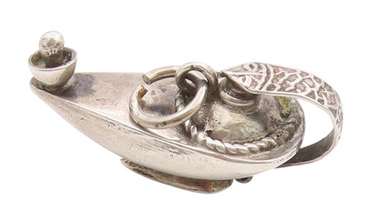 925 Sterling Silver Vintage Pendant 3D Carved Dark Tone Genie Lamp  PT24372