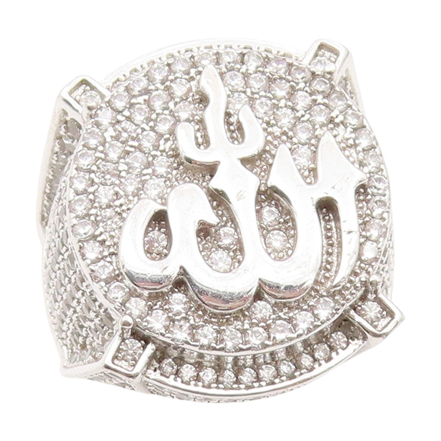 925 Sterling Silver Vintage Ring CZ Allah Arabic Calligraphy Band Sz 11 RG34545