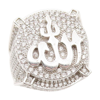 925 Sterling Silver Vintage Ring CZ Allah Arabic Calligraphy Band Sz 11 RG34545