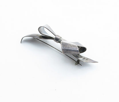 MEXICO 925 Sterling Silver  Vintage Oxidized Bow Tied Ribbon Brooch Pin BP2384
