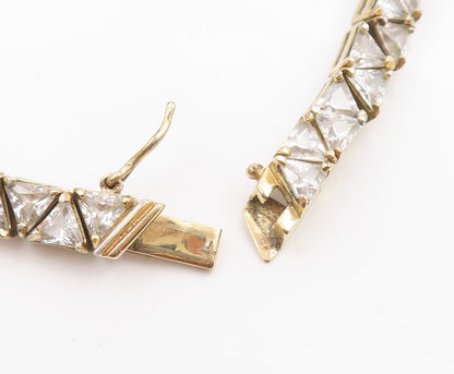 925 Sterling Silver Vintage Bracelet Gold Plated Triangle Cut CZ Chain  BT11453