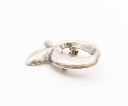 925 Sterling Silver  Vintage Sculpted Bitten Apple Brooch Pin  BP9689