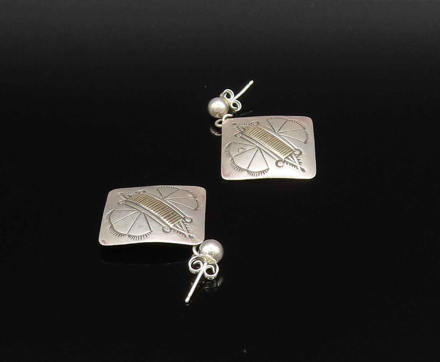 14K GOLD & 925 Silver  Vintage Two Tone Etched Butterfly Earrings  EG12051