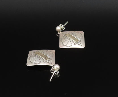 14K GOLD & 925 Silver  Vintage Two Tone Etched Butterfly Earrings  EG12051