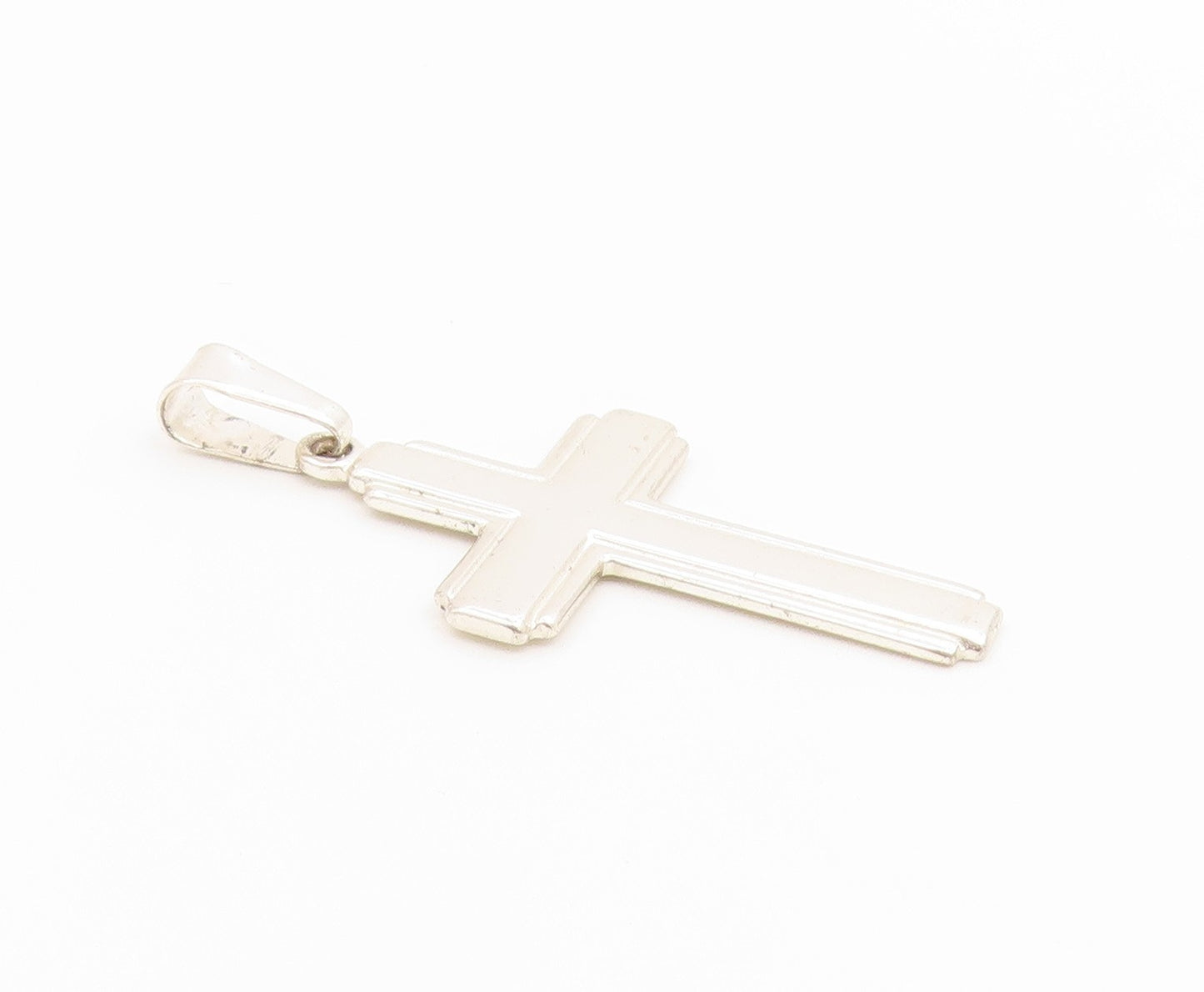 925 Sterling Silver Vintage Pendant Minimalist Double Layer Latin Cross  PT26586