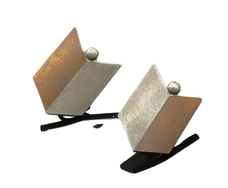TAXCO 925 Sterling Silver  Vintage Shiny Two Tone Non Pierce Earrings  EG10724