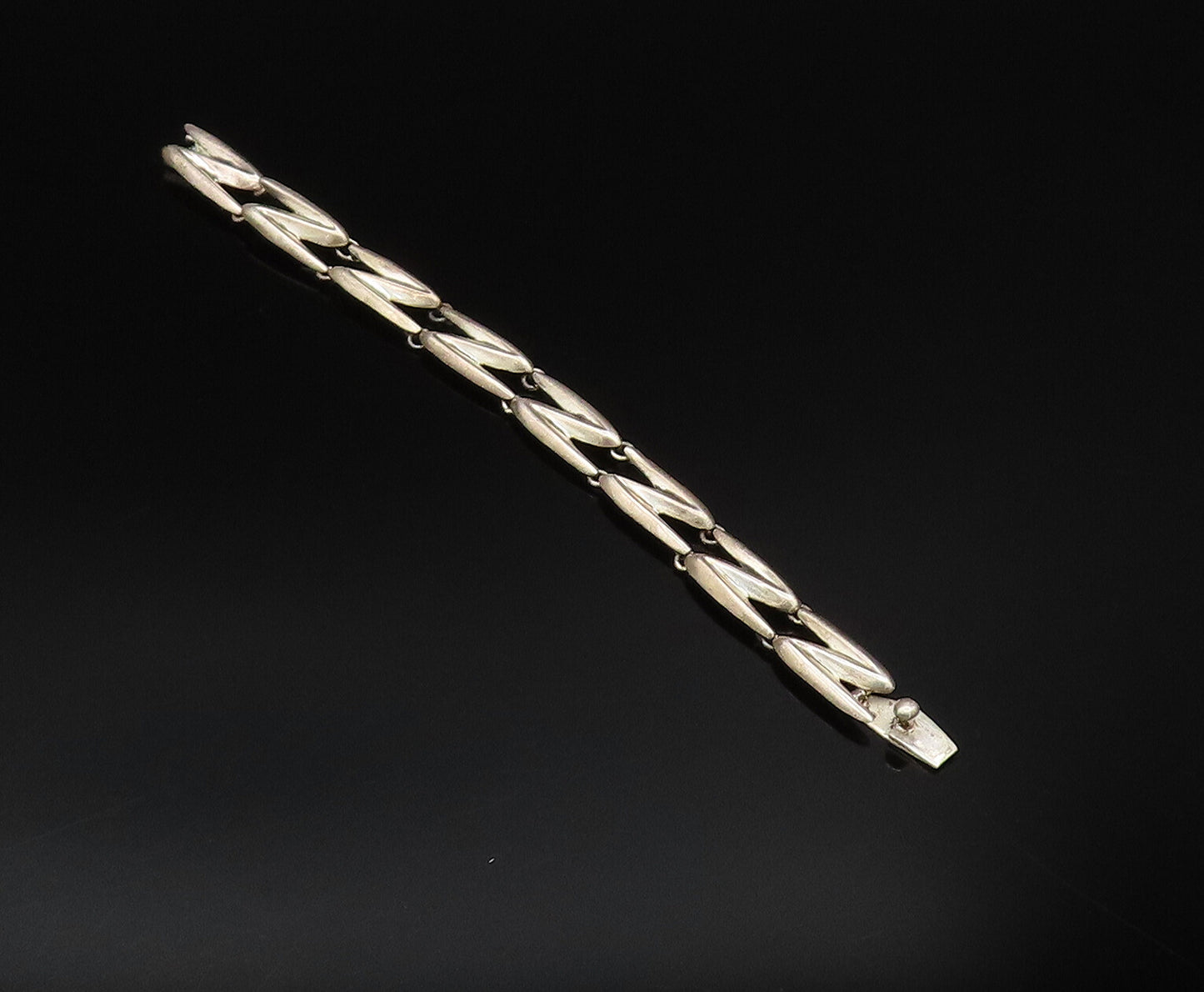 SIGI TAXCO 925 Silver  Vintage Minimalist Z Pattern Link Bracelet  BT9633