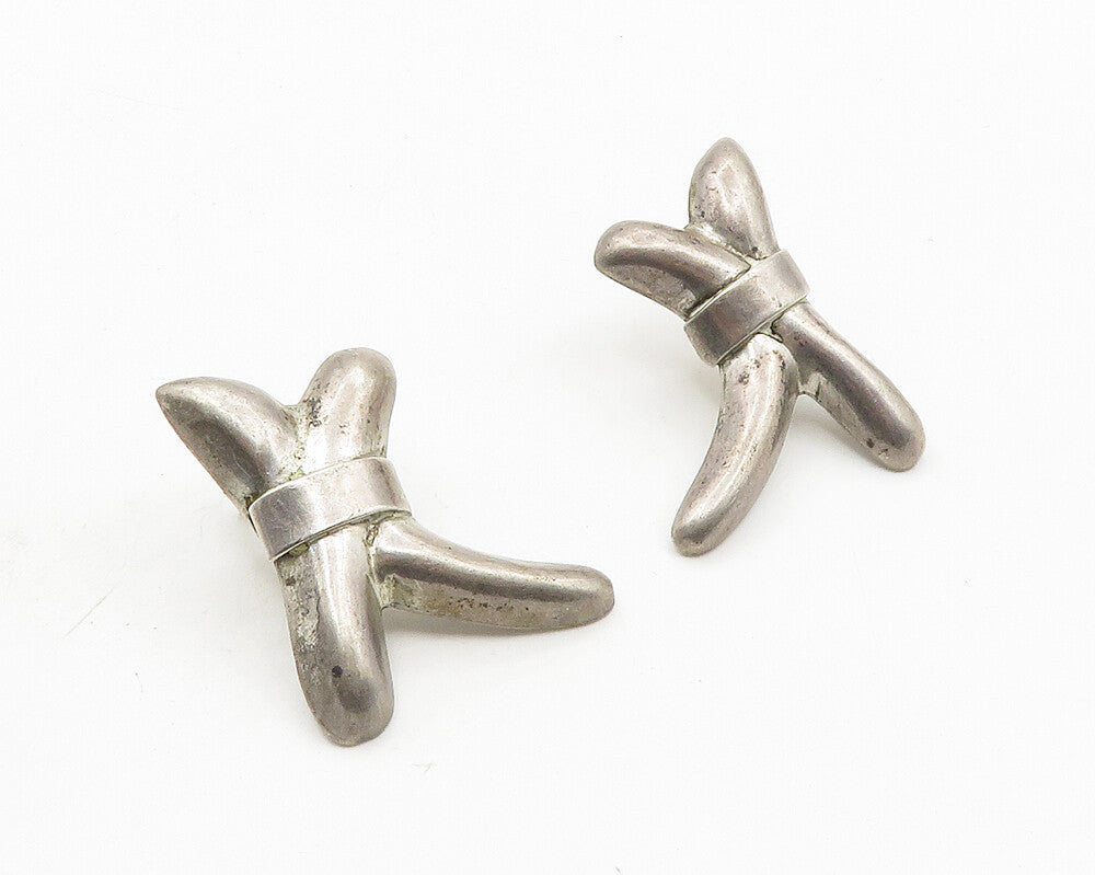 MEXICO 925 Sterling Silver  Vintage Bow Tied Ribbon Drop Earrings  EG5490