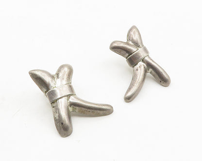 MEXICO 925 Sterling Silver  Vintage Bow Tied Ribbon Drop Earrings  EG5490
