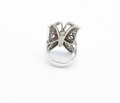 925 Sterling Silver Shiny Twist Detail Butterfly Motif Band Ring Sz 6 RG3803
