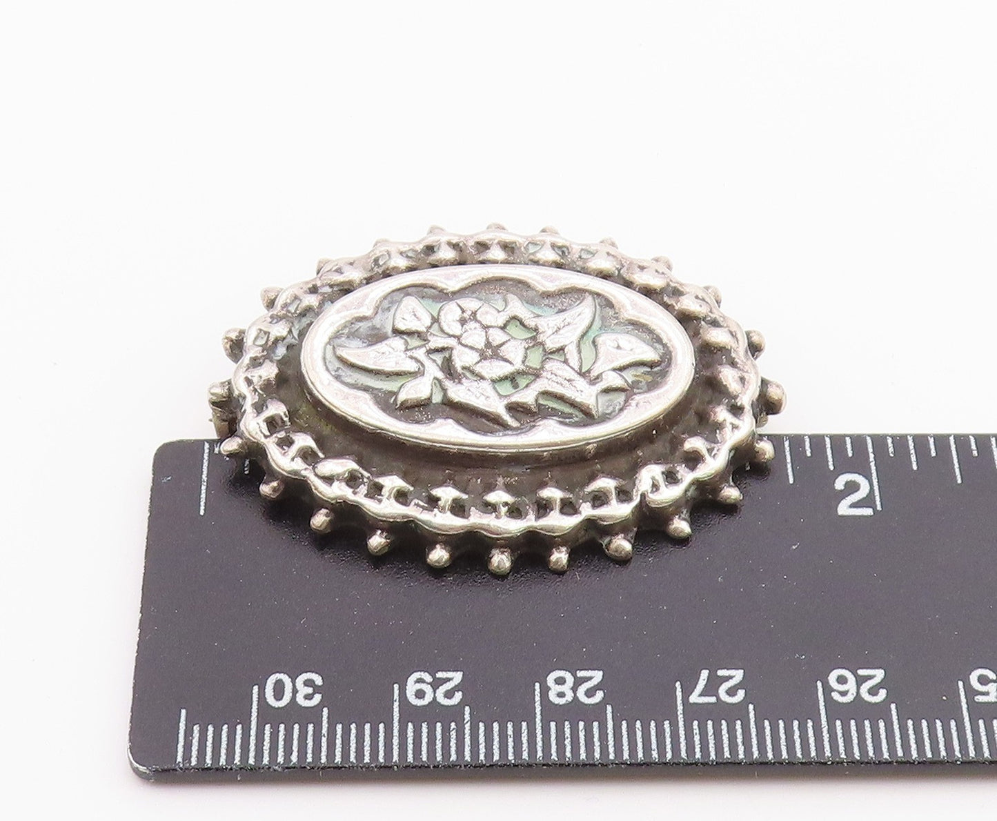 925 Sterling Silver  Vintage Shiny Floral Patterned Dome Brooch Pin  BP3637