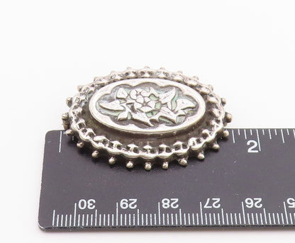 925 Sterling Silver  Vintage Shiny Floral Patterned Dome Brooch Pin  BP3637