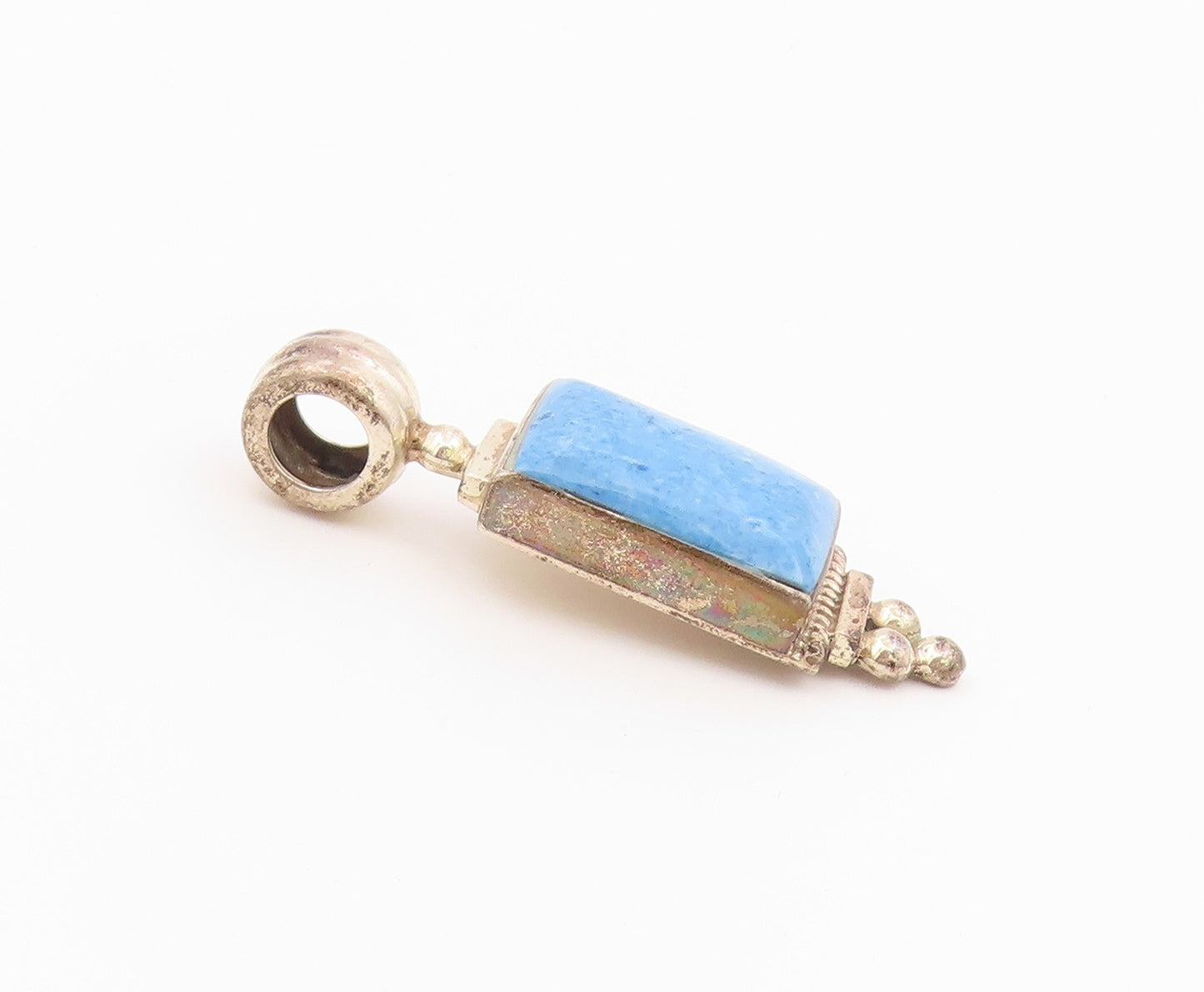 925 Sterling Silver Vintage Pendant MEXICO Turquoise Geometric Charm  PT26369