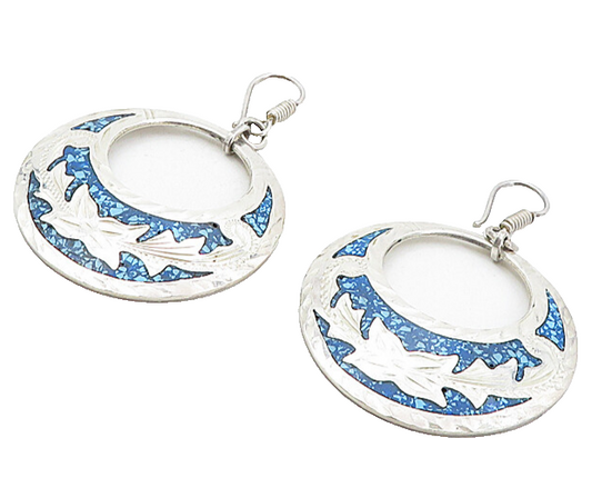 MEXICO 925 Sterling Silver  Vintage Turquoise Floral Dangle Earrings  EG4178