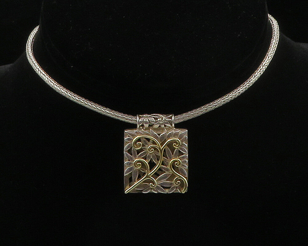925 Sterling Silver  Vintage 2 Tone Floral Swirl Wheat Chain Necklace  NE2593