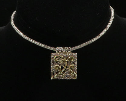 925 Sterling Silver  Vintage 2 Tone Floral Swirl Wheat Chain Necklace  NE2593