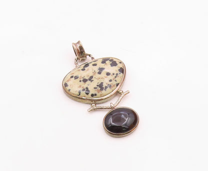 WHITNEY KELLY 925 Silver  Vintage Onyx & Dalmatian Jasper Pendant  PT16907