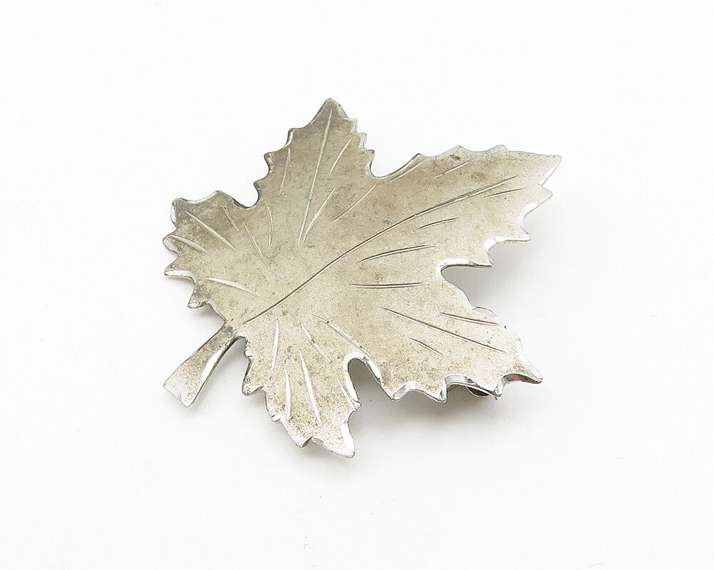 BOND BOYD 925 Sterling Silver  Vintage Etched Autumn Leaf Brooch Pin  BP4301