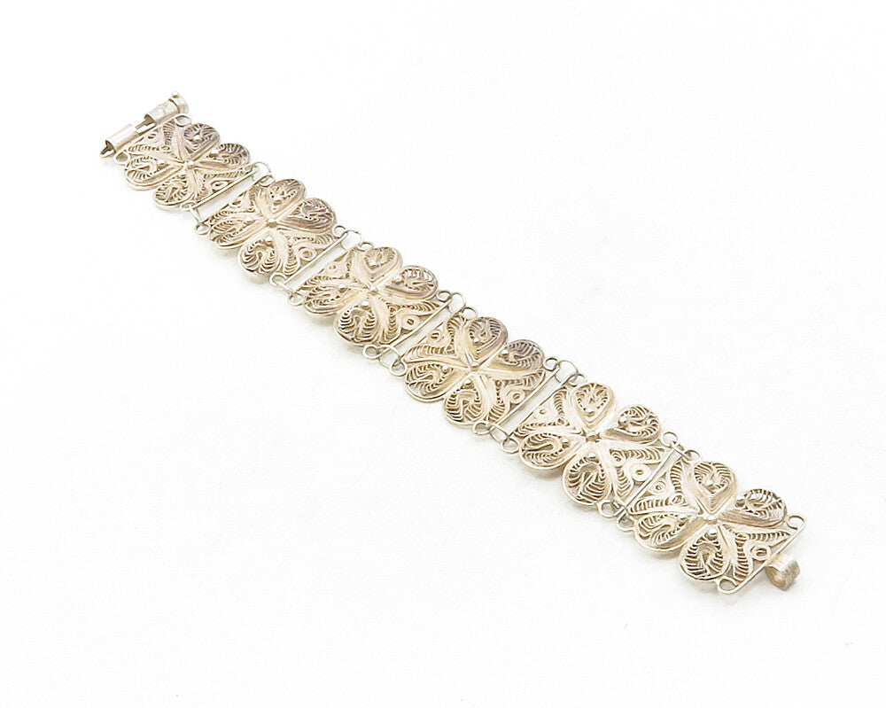 925 Sterling Silver  Vintage Antique Floral Filigree Chain Bracelet  BT4869
