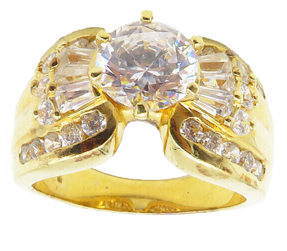 925 Sterling Silver  Cubic Zirconia Shiny Gold Plated Band Ring Sz 10  RG9807