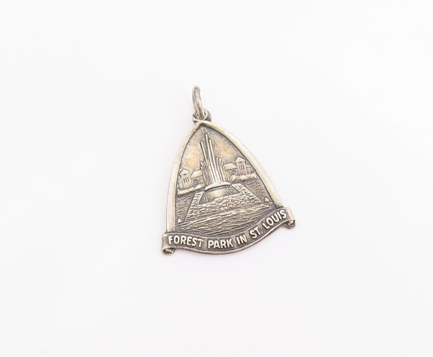925 Sterling Silver Vintage Pendant Forest Park In St Louis Design Charm PT24881