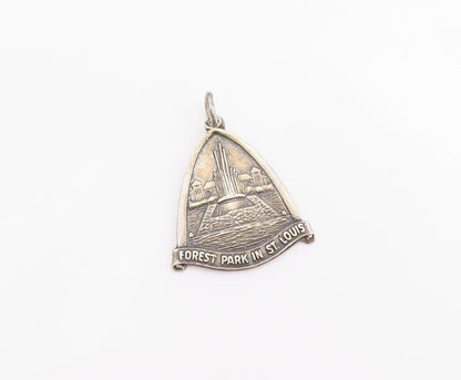 925 Sterling Silver Vintage Pendant Forest Park In St Louis Design Charm PT24881